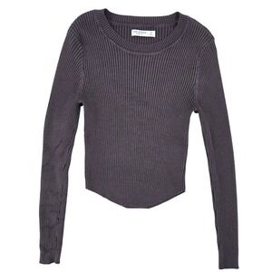 Arizona Jean Co MEDIUM Ribbed Curved Hem‎ Long Sleeve Top Womens Charcoal